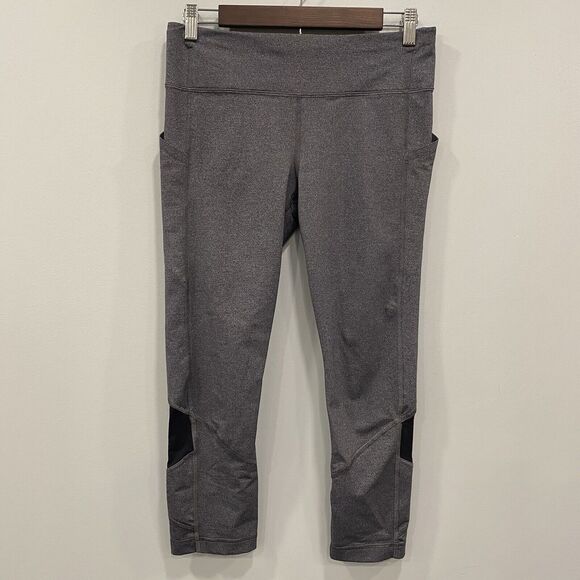 LULULEMON 8 Pace Rival Mid Rise Crop 22" Heather Gray Black Athleisure W6AVLS - Picture 1 of 16